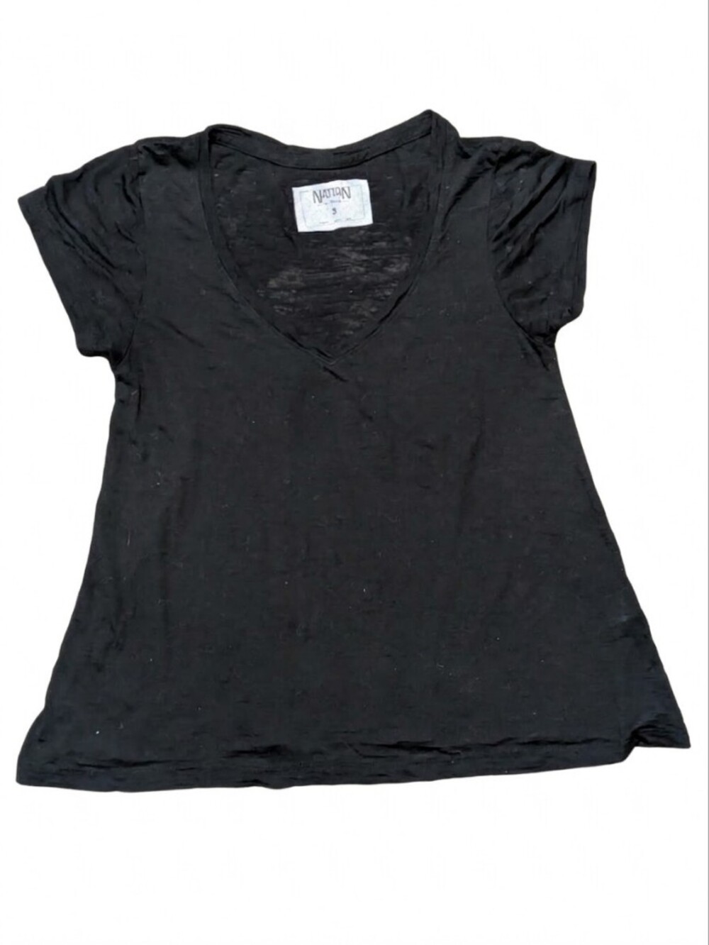 Nation LTD Womens M Black V Neck T Shirt Slub Short Sleeve Cotton Blend Minimal